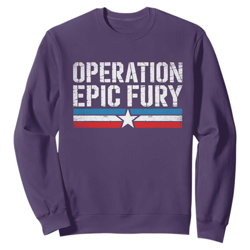 Operation Epic Fury Retro Patriotic Stripe Sweatshirt Vintage American Strength Freedom Supporters TS02 Purple Print Your Wear