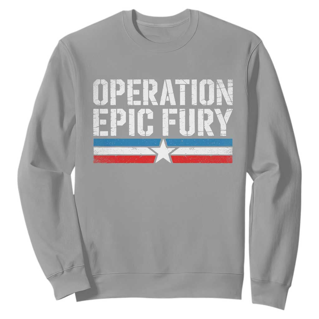 Operation Epic Fury Retro Patriotic Stripe Sweatshirt Vintage American Strength Freedom Supporters TS02 Sport Gray Print Your Wear