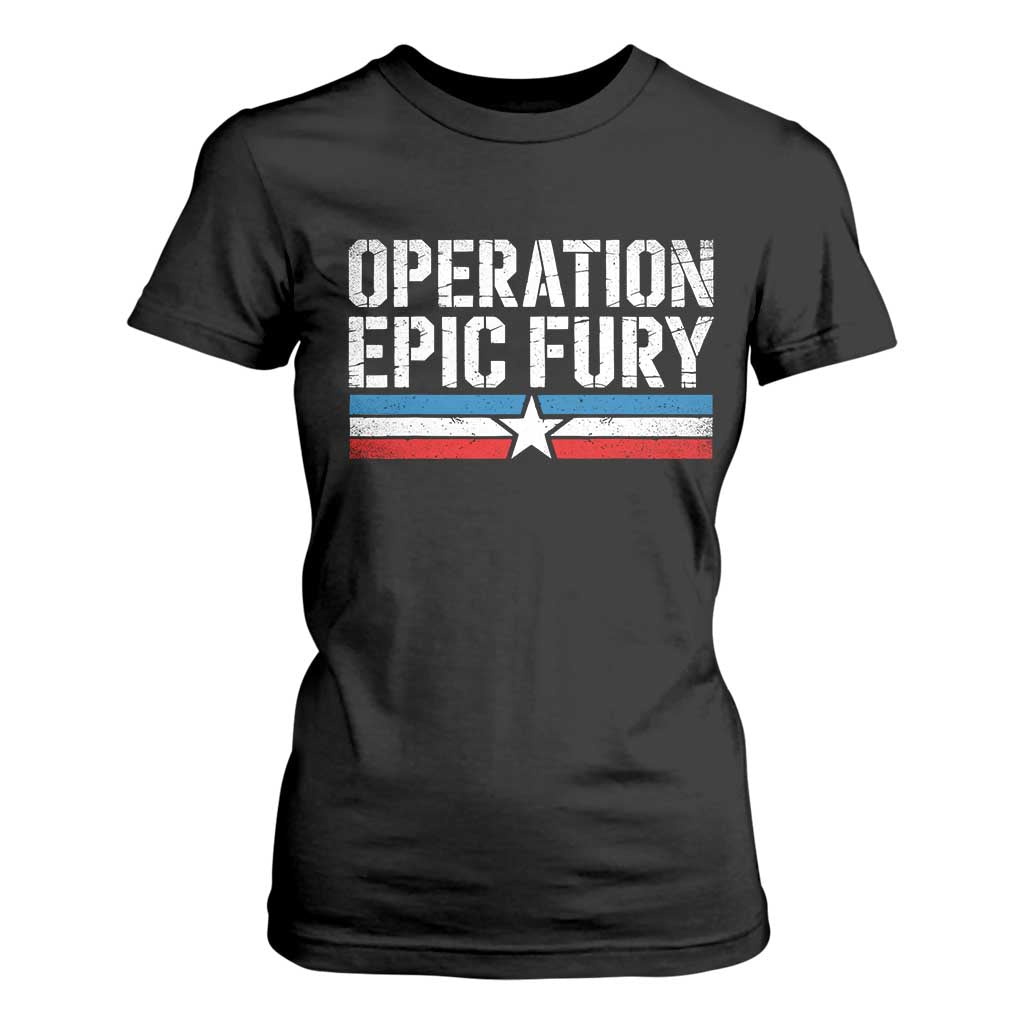 Operation Epic Fury Retro Patriotic Stripe T Shirt For Women Vintage American Strength Freedom Supporters TS02 Black Print Your Wear