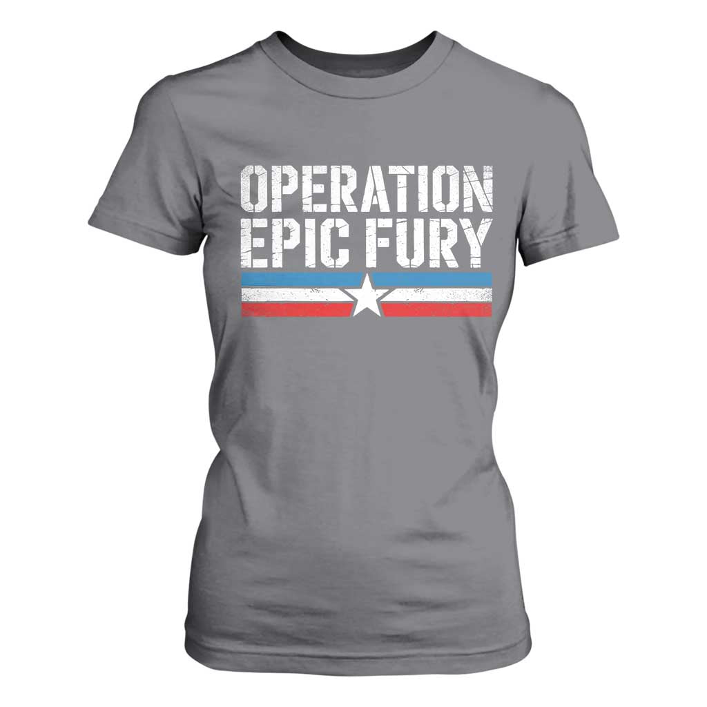 Operation Epic Fury Retro Patriotic Stripe T Shirt For Women Vintage American Strength Freedom Supporters TS02 Charcoal Print Your Wear