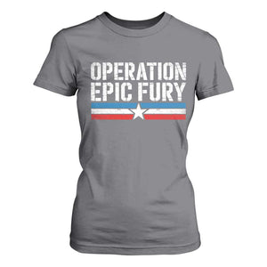 Operation Epic Fury Retro Patriotic Stripe T Shirt For Women Vintage American Strength Freedom Supporters TS02 Charcoal Print Your Wear