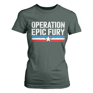 Operation Epic Fury Retro Patriotic Stripe T Shirt For Women Vintage American Strength Freedom Supporters TS02 Dark Forest Green Print Your Wear