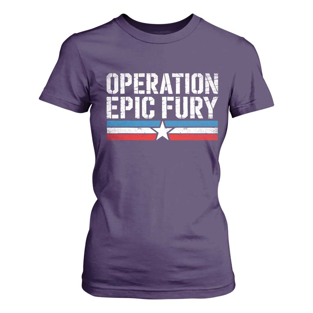 Operation Epic Fury Retro Patriotic Stripe T Shirt For Women Vintage American Strength Freedom Supporters TS02 Purple Print Your Wear