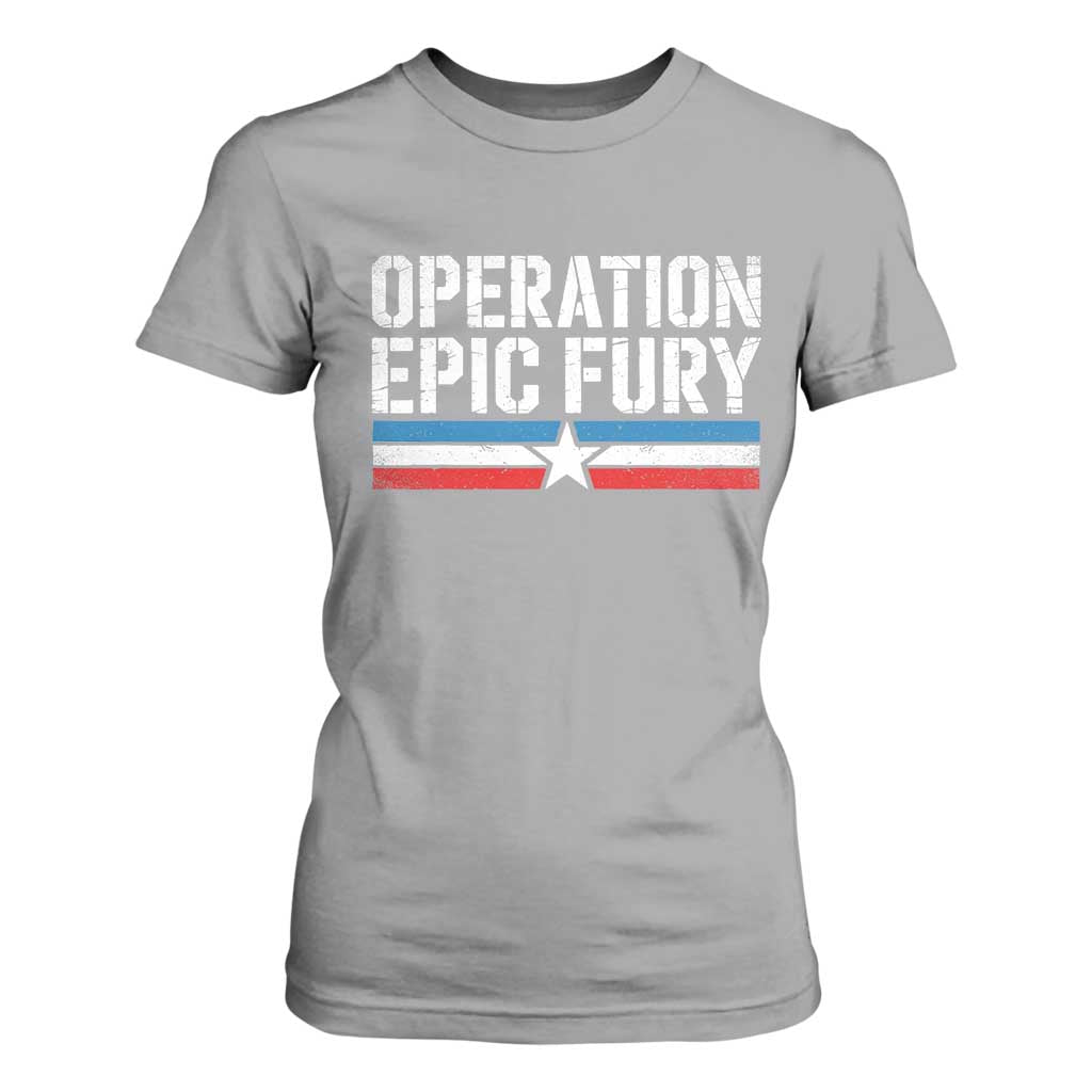 Operation Epic Fury Retro Patriotic Stripe T Shirt For Women Vintage American Strength Freedom Supporters TS02 Sport Gray Print Your Wear