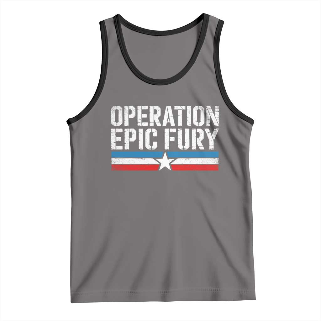Operation Epic Fury Retro Patriotic Stripe Tank Top Vintage American Strength Freedom Supporters TS02 Deep Heather Black Print Your Wear