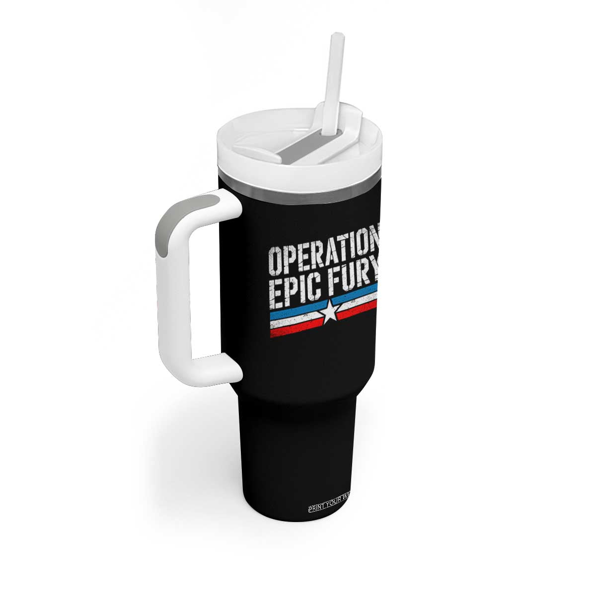 Operation Epic Fury Retro Patriotic Stripe Tumbler With Handle Vintage American Strength Freedom Supporters TS02 Print Your Wear