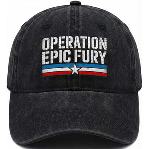 Operation Epic Fury Retro Patriotic Stripe Washed Cotton Baseball Cap Vintage American Strength Freedom Supporters TS02 Washed Cap Universal Fit Black Print Your Wear
