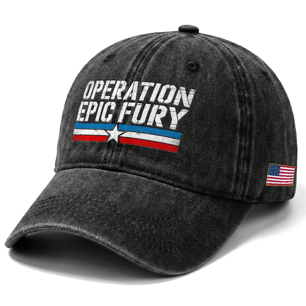 Operation Epic Fury Retro Patriotic Stripe Washed Cotton Baseball Cap Vintage American Strength Freedom Supporters TS02 Print Your Wear