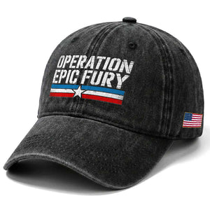Operation Epic Fury Retro Patriotic Stripe Washed Cotton Baseball Cap Vintage American Strength Freedom Supporters TS02 Print Your Wear