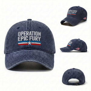 Operation Epic Fury Retro Patriotic Stripe Washed Cotton Baseball Cap Vintage American Strength Freedom Supporters TS02 Washed Cap Universal Fit Navy Print Your Wear