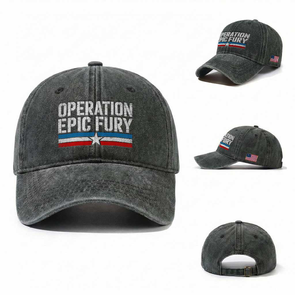 Operation Epic Fury Retro Patriotic Stripe Washed Cotton Baseball Cap Vintage American Strength Freedom Supporters TS02 Washed Cap Universal Fit Dark Green Print Your Wear