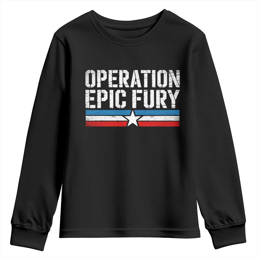 Operation Epic Fury Retro Patriotic Stripe Youth Sweatshirt Vintage American Strength Freedom Supporters TS02 Black Print Your Wear
