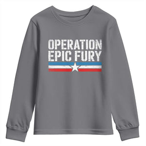 Operation Epic Fury Retro Patriotic Stripe Youth Sweatshirt Vintage American Strength Freedom Supporters TS02 Charcoal Print Your Wear