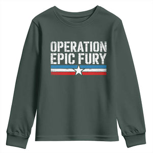 Operation Epic Fury Retro Patriotic Stripe Youth Sweatshirt Vintage American Strength Freedom Supporters TS02 Dark Forest Green Print Your Wear