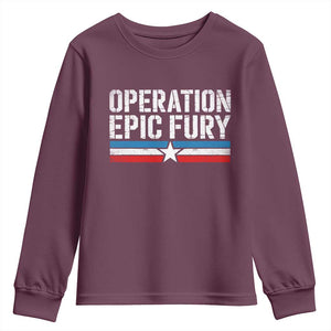 Operation Epic Fury Retro Patriotic Stripe Youth Sweatshirt Vintage American Strength Freedom Supporters TS02 Maroon Print Your Wear