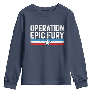 Operation Epic Fury Retro Patriotic Stripe Youth Sweatshirt Vintage American Strength Freedom Supporters TS02 Navy Print Your Wear