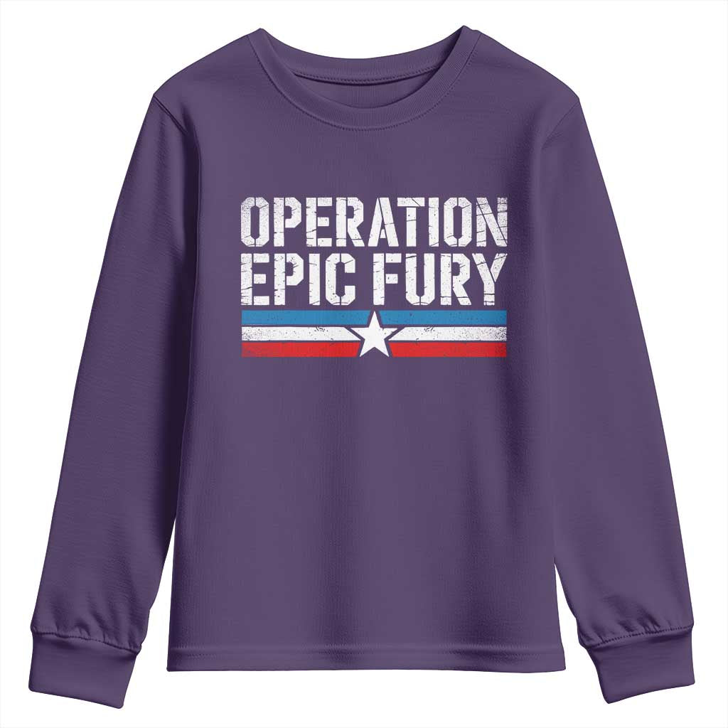 Operation Epic Fury Retro Patriotic Stripe Youth Sweatshirt Vintage American Strength Freedom Supporters TS02 Purple Print Your Wear