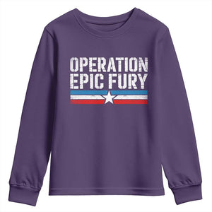 Operation Epic Fury Retro Patriotic Stripe Youth Sweatshirt Vintage American Strength Freedom Supporters TS02 Purple Print Your Wear