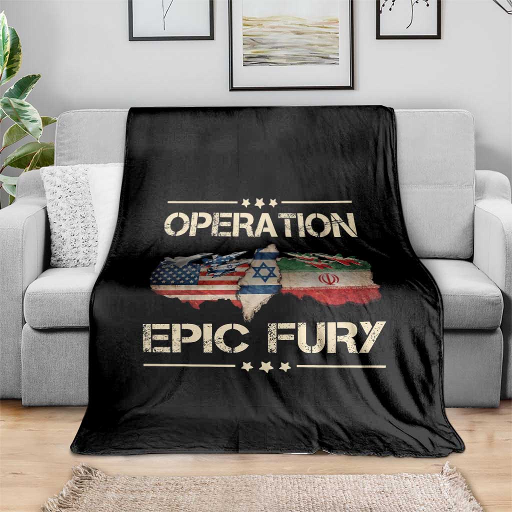 Operation Epic Fury USA Israel Throw Blanket Patriotic Military Peace Through Strength TS02 Print Your Wear