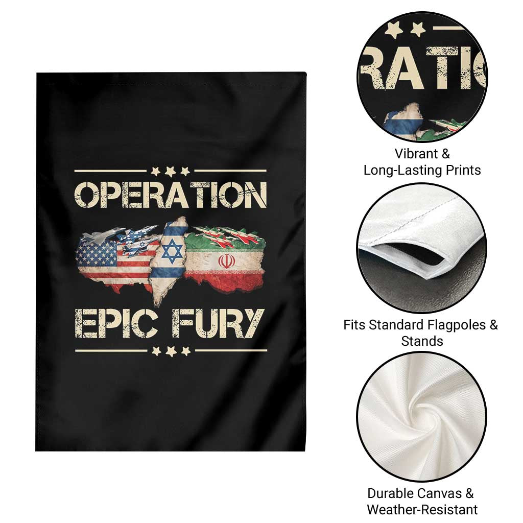 Operation Epic Fury USA Israel Garden Flag Patriotic Military Peace Through Strength TS02 Print Your Wear