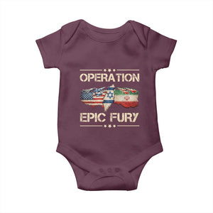 Operation Epic Fury USA Israel Baby Onesie Patriotic Military Peace Through Strength TS02 Maroon Print Your Wear