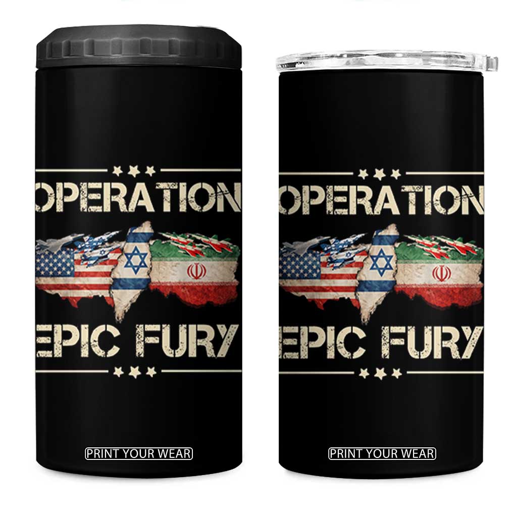 Operation Epic Fury USA Israel 4 in 1 Can Cooler Tumbler Patriotic Military Peace Through Strength TS02 One Size: 16 oz Black Print Your Wear