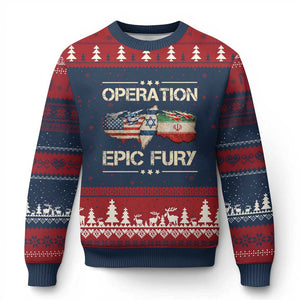 Operation Epic Fury USA Israel Ugly Christmas Sweater Patriotic Military Peace Through Strength TS02 Navy Red Print Your Wear