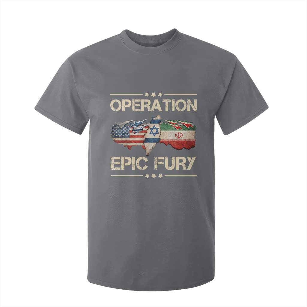 Operation Epic Fury USA Israel T Shirt For Kid Patriotic Military Peace Through Strength TS02 Charcoal Print Your Wear