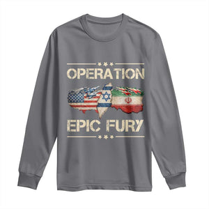 Operation Epic Fury USA Israel Long Sleeve Shirt Patriotic Military Peace Through Strength TS02 Charcoal Print Your Wear