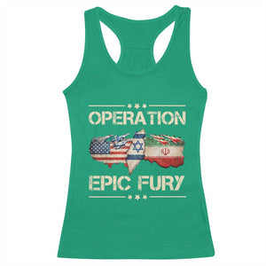 Operation Epic Fury USA Israel Racerback Tank Top Patriotic Military Peace Through Strength TS02 Irish Green Print Your Wear
