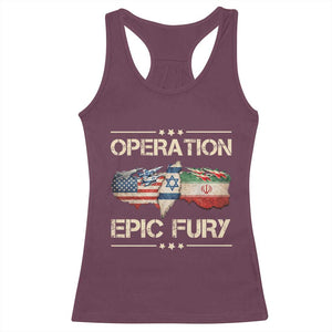 Operation Epic Fury USA Israel Racerback Tank Top Patriotic Military Peace Through Strength TS02 Maroon Print Your Wear