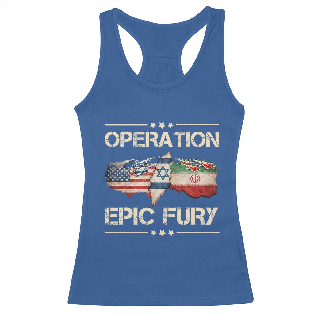 Operation Epic Fury USA Israel Racerback Tank Top Patriotic Military Peace Through Strength TS02 Royal Blue Print Your Wear
