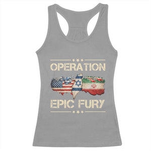 Operation Epic Fury USA Israel Racerback Tank Top Patriotic Military Peace Through Strength TS02 Sport Gray Print Your Wear