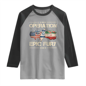 Operation Epic Fury USA Israel Raglan Shirt Patriotic Military Peace Through Strength TS02 Sport Gray Black Print Your Wear