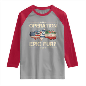 Operation Epic Fury USA Israel Raglan Shirt Patriotic Military Peace Through Strength TS02 Sport Gray Red Print Your Wear
