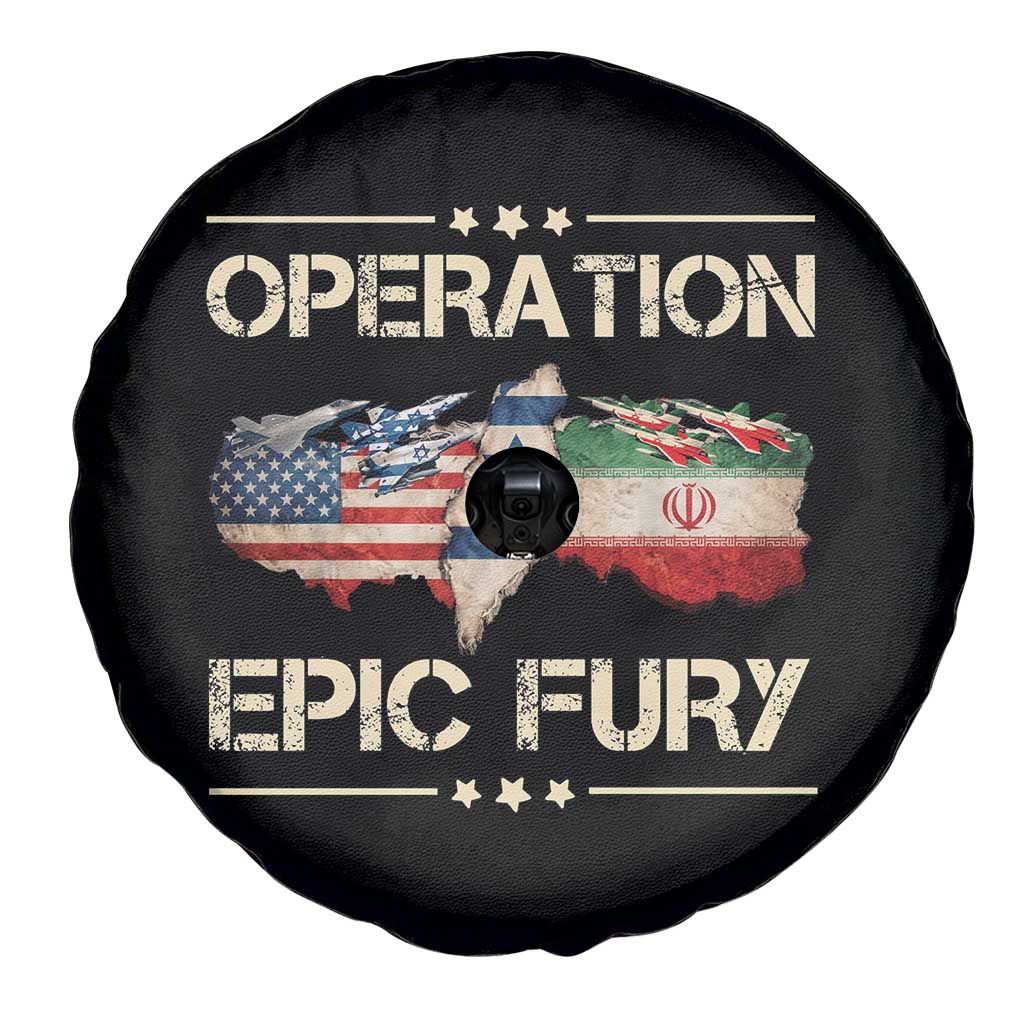 Operation Epic Fury USA Israel Spare Tire Cover Patriotic Military Peace Through Strength TS02 Print Your Wear