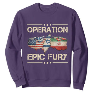 Operation Epic Fury USA Israel Sweatshirt Patriotic Military Peace Through Strength TS02 Purple Print Your Wear