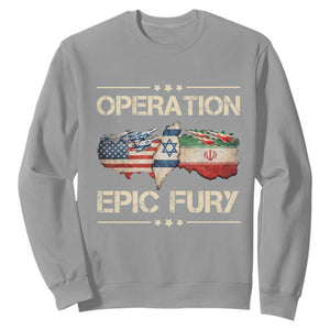 Operation Epic Fury USA Israel Sweatshirt Patriotic Military Peace Through Strength TS02 Sport Gray Print Your Wear