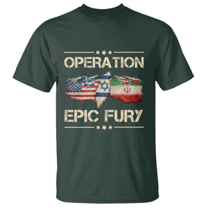 Operation Epic Fury USA Israel T Shirt Patriotic Military Peace Through Strength TS02 Dark Forest Green Print Your Wear