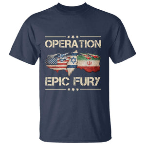 Operation Epic Fury USA Israel T Shirt Patriotic Military Peace Through Strength TS02 Navy Print Your Wear