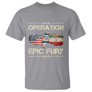 Operation Epic Fury USA Israel T Shirt Patriotic Military Peace Through Strength TS02 Sport Gray Print Your Wear