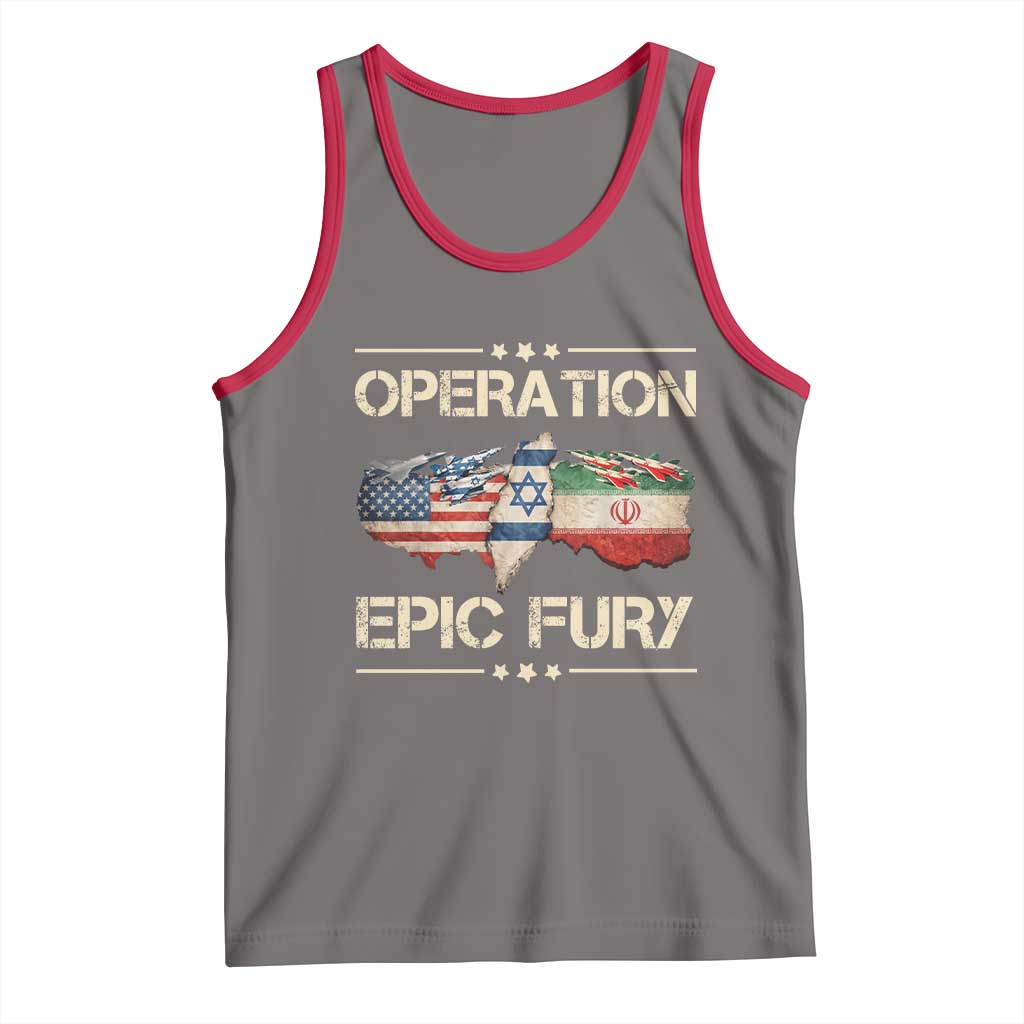 Operation Epic Fury USA Israel Tank Top Patriotic Military Peace Through Strength TS02 Deep Heather Red Print Your Wear