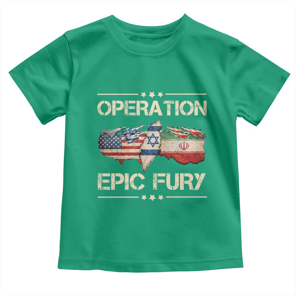 Operation Epic Fury USA Israel Toddler T Shirt Patriotic Military Peace Through Strength TS02 Irish Green Print Your Wear