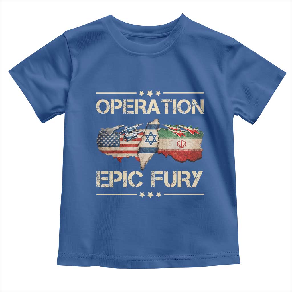Operation Epic Fury USA Israel Toddler T Shirt Patriotic Military Peace Through Strength TS02 Royal Blue Print Your Wear