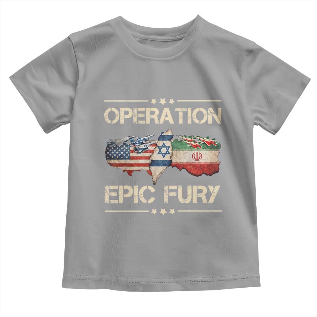 Operation Epic Fury USA Israel Toddler T Shirt Patriotic Military Peace Through Strength TS02 Sport Gray Print Your Wear