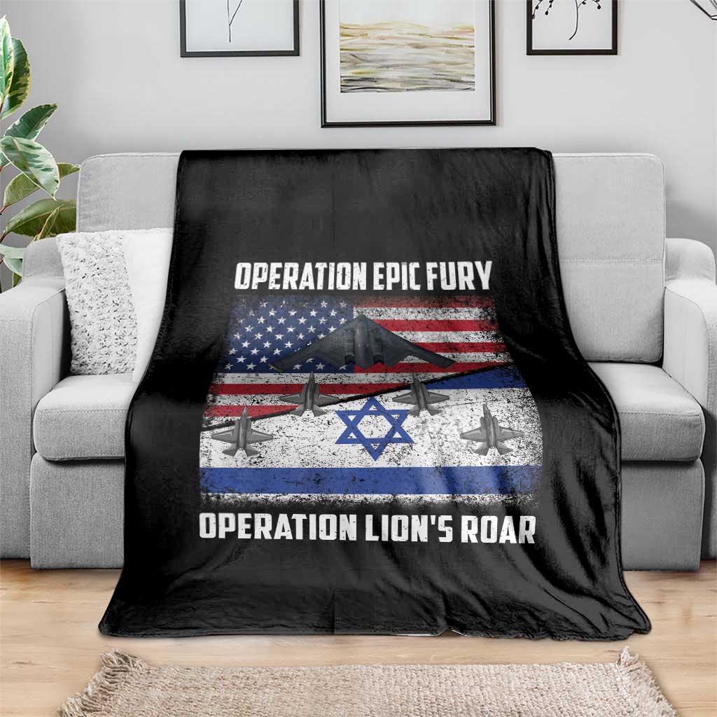 Operation Epic Fury Lions Roar Throw Blanket USA Israel Flag Freedom Defense TS02 Print Your Wear
