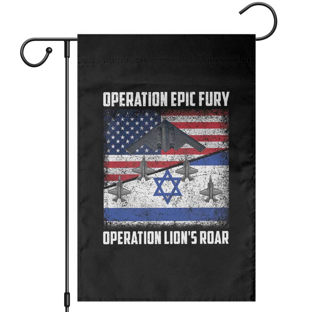 Operation Epic Fury Lions Roar Garden Flag USA Israel Flag Freedom Defense TS02 Black Print Your Wear