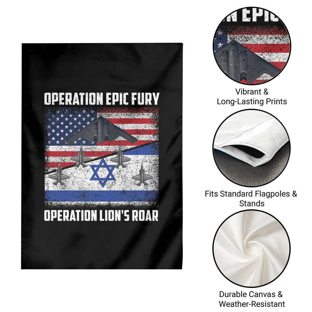 Operation Epic Fury Lions Roar Garden Flag USA Israel Flag Freedom Defense TS02 Print Your Wear