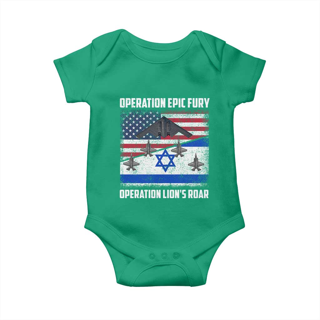 Operation Epic Fury Lions Roar Baby Onesie USA Israel Flag Freedom Defense TS02 Irish Green Print Your Wear