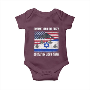 Operation Epic Fury Lions Roar Baby Onesie USA Israel Flag Freedom Defense TS02 Maroon Print Your Wear